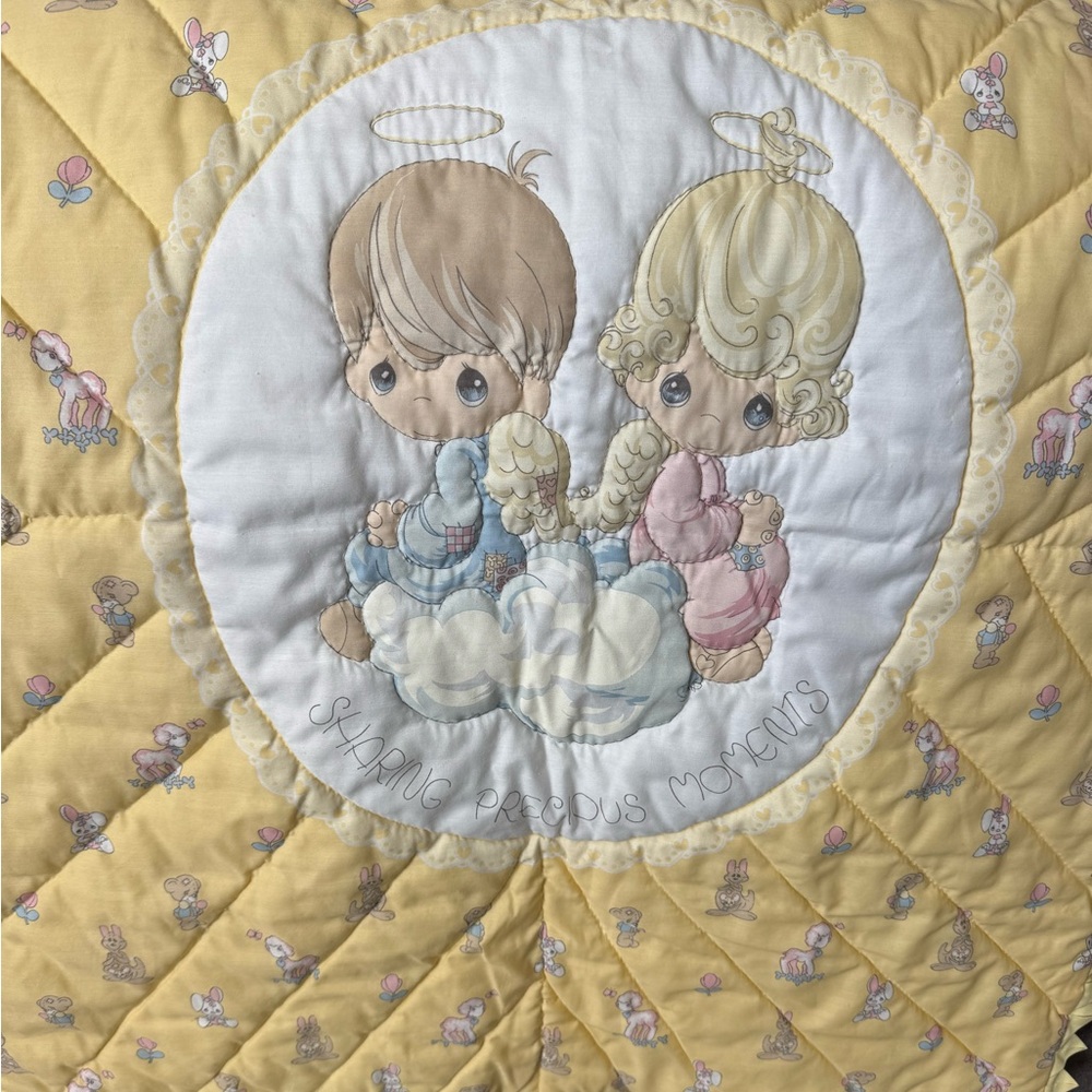 Precious Moments Yellow Quilted Blanket with Angelic Design
